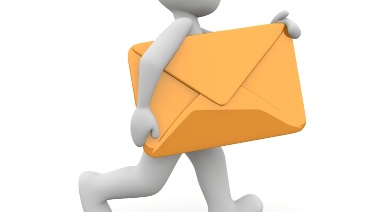 a 3d character carrying an envelope