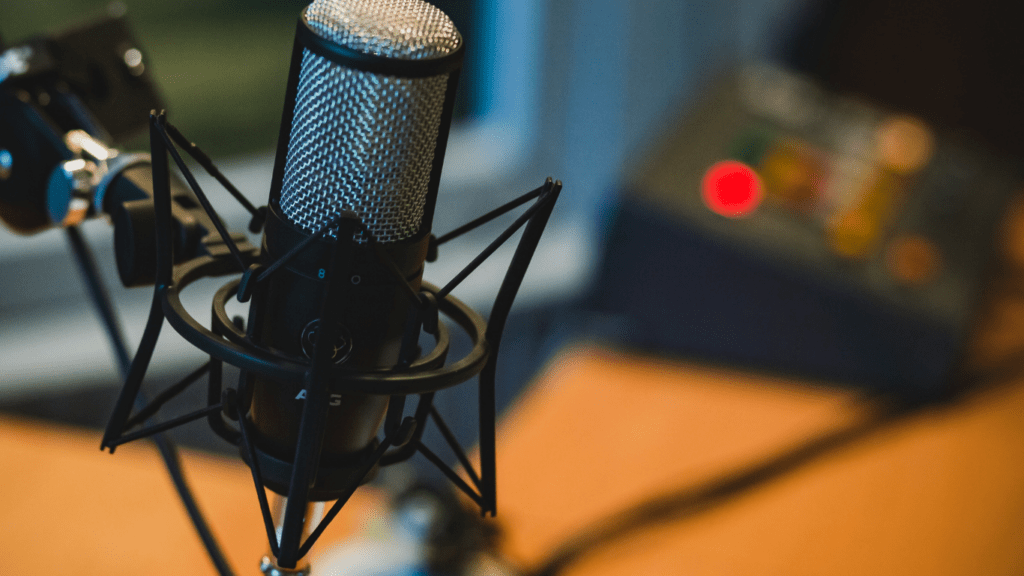 a close up of a microphone in a radio studio